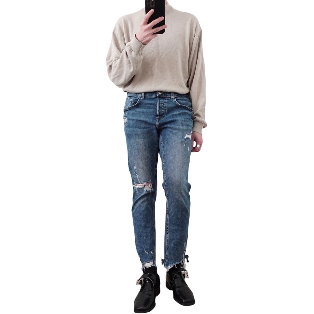 Zara Blue distressed denim skinny fit jeans with stretch unisex 
Size 31”